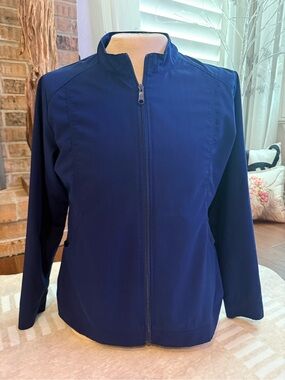 healing hands Navy Zip-Up Bomber Jacket Scrubs Nurse Medical